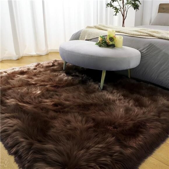 Soft Fluffy Faux Fur Rugs for Bedroom Bedside Rug 3x5, Washable Furry Area Rug - Picture 6 of 7